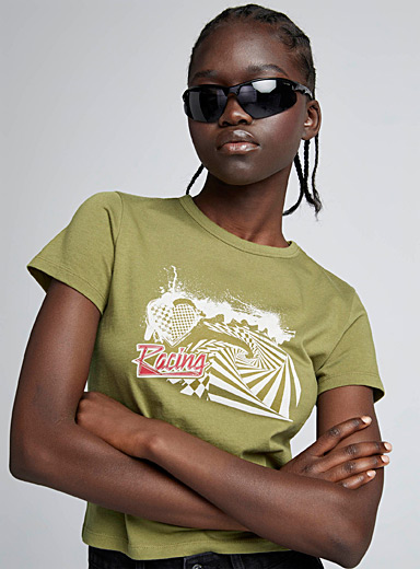 Twik: Le t-shirt mini imprimé jersey léger Vert à motifs pour femme