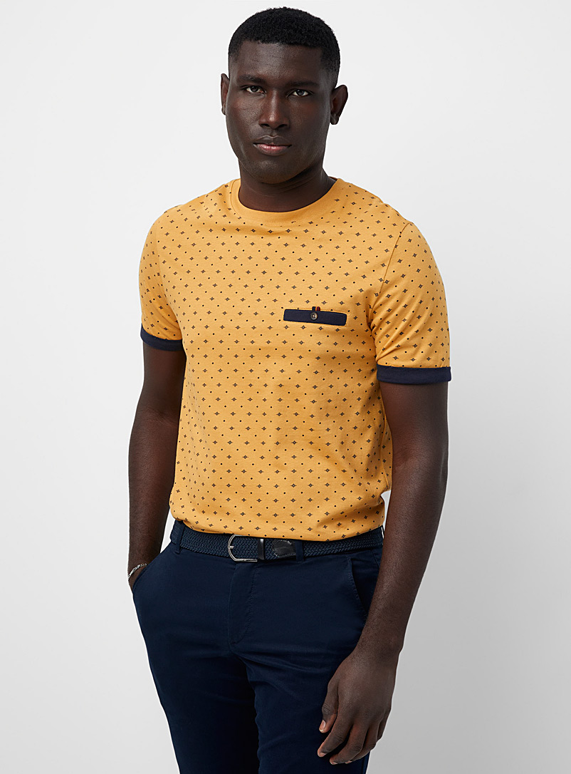 Le 31 Golden Yellow Optical pattern T-shirt for men
