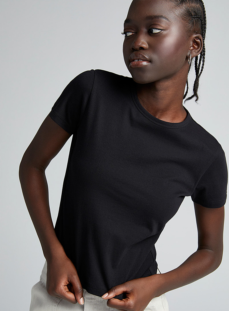 Twik: Le t-shirt mini jersey mince Noir pour femme
