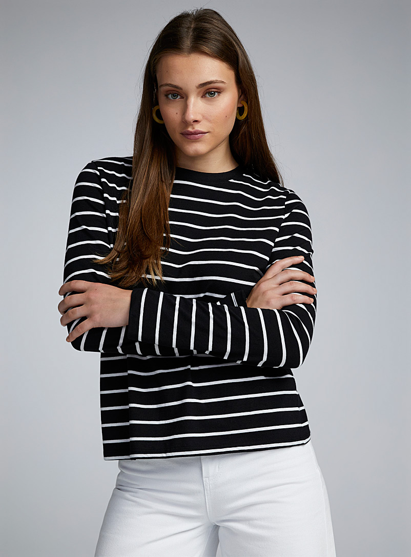 Twik Black and White Striped straight-fit T-shirt for women
