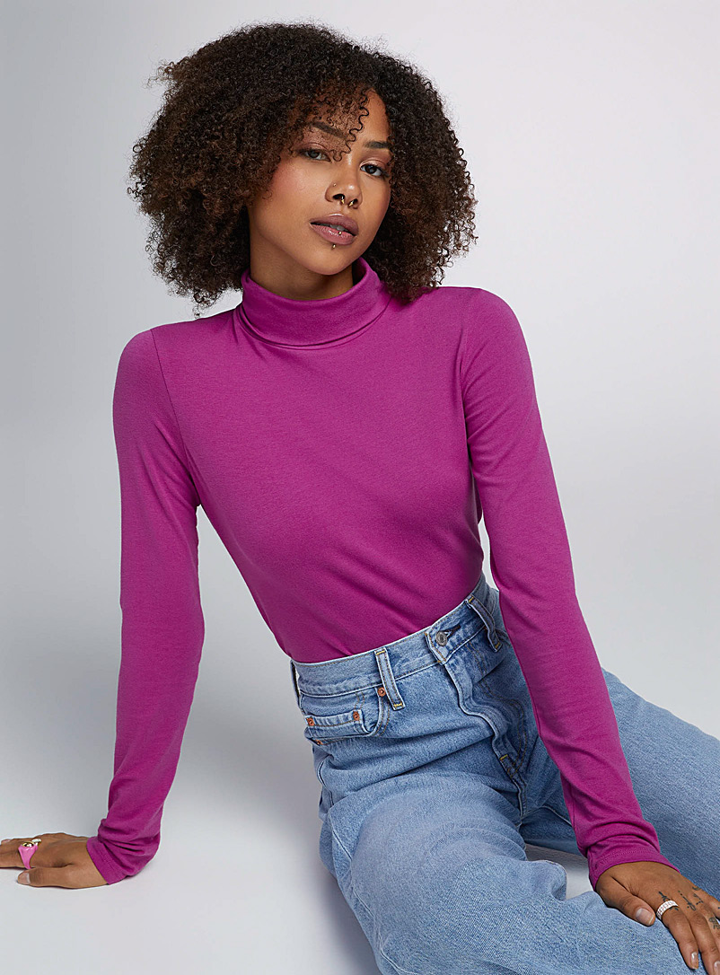 Twik Purple Plain turtleneck T-shirt for women
