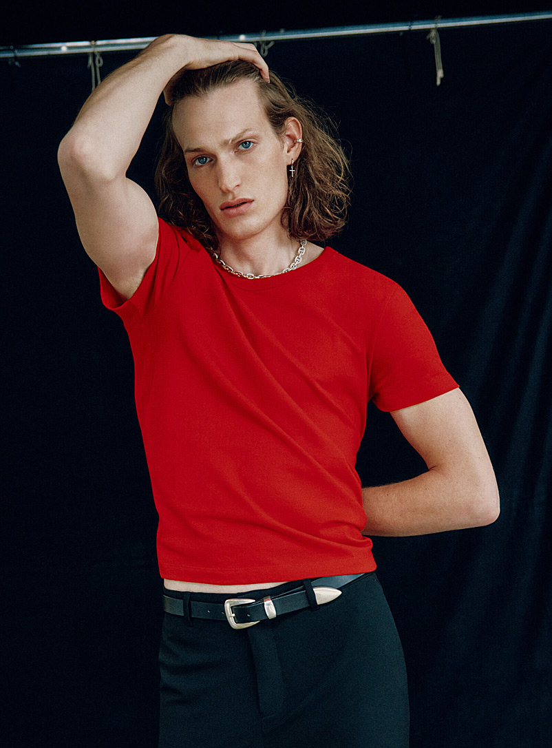 Le 31 Red Cropped organic cotton T-shirt for men