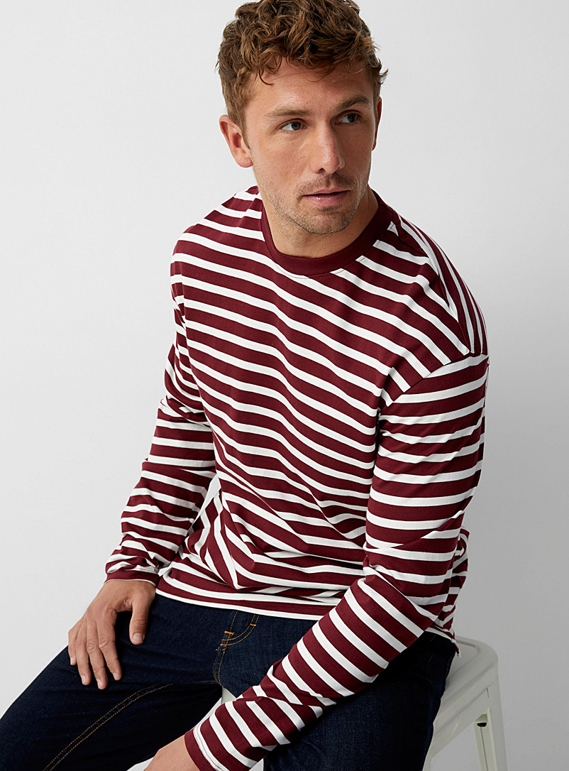Le 31 Patterned red Twin-stripe T-shirt for men