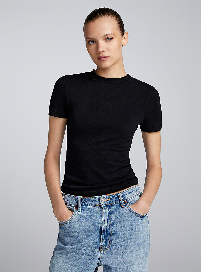 Twik: Le t-shirt col montant coutures échelle Noir pour femme
