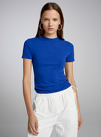 Twik: Le t-shirt col montant coutures échelle Bleu royal-saphir pour femme