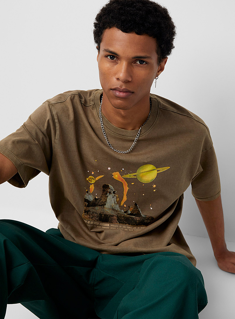 Djab: Le t-shirt ample graphique sinistre Vert bouteille pour homme