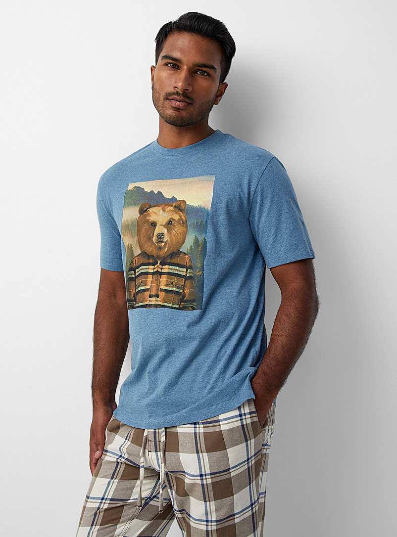 Le 31: Le t-shirt détente imprimé festif Bleu moyen-ardoise pour homme