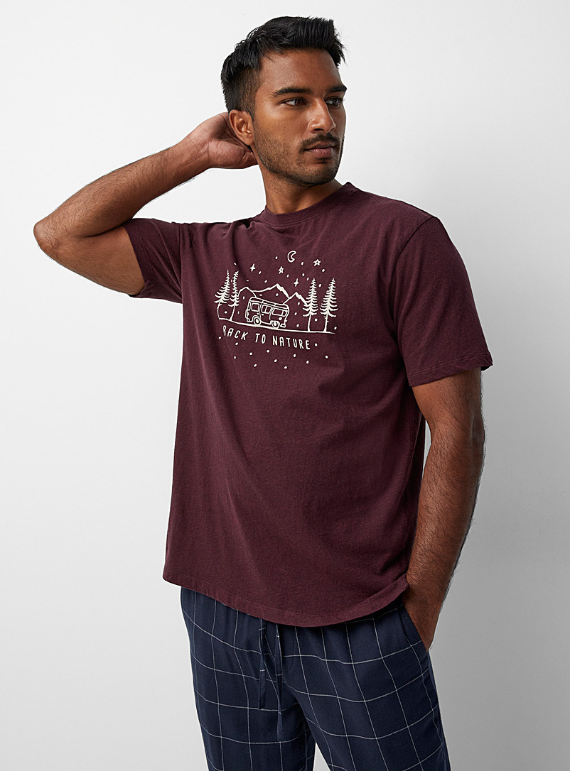 Le 31 Ruby Red Festive-print lounge tee for men
