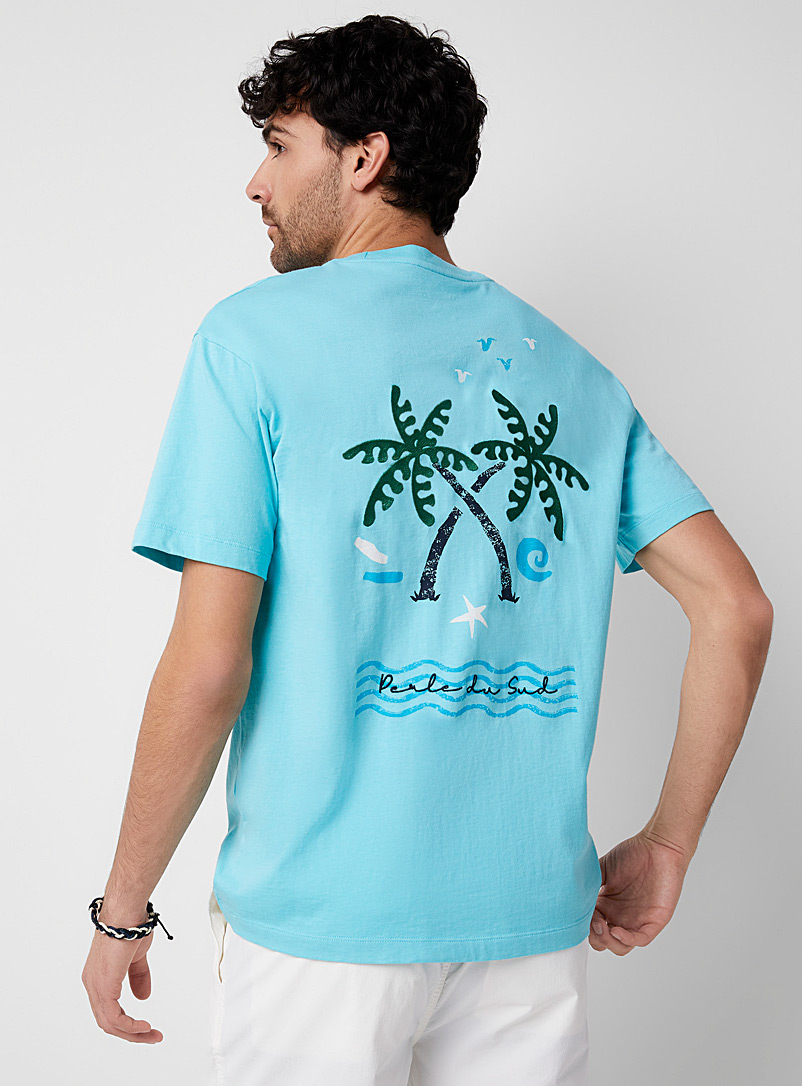 Le 31: Le t-shirt palmiers brodés Coupe confort Bleu pâle-bleu poudre pour homme
