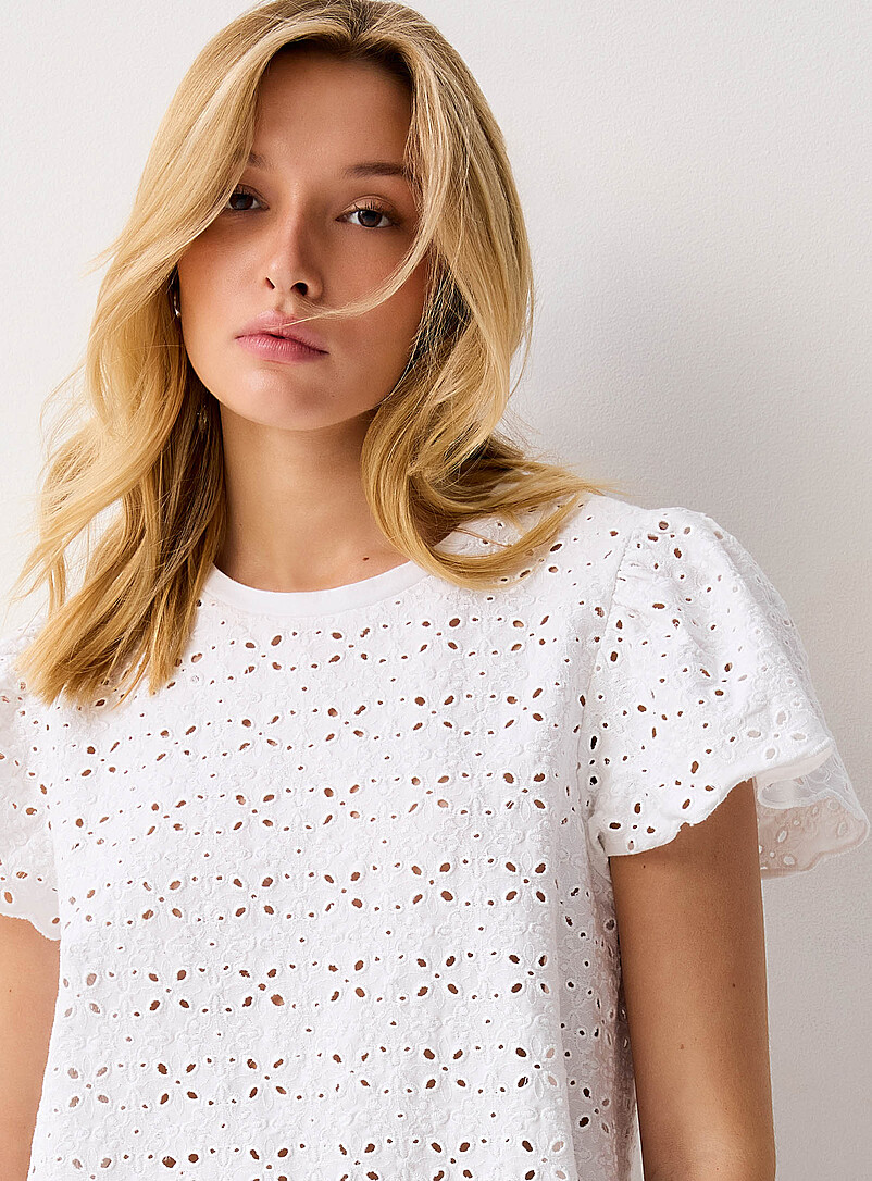 Ic&ocirc;ne White Broderie anglaise tee for women