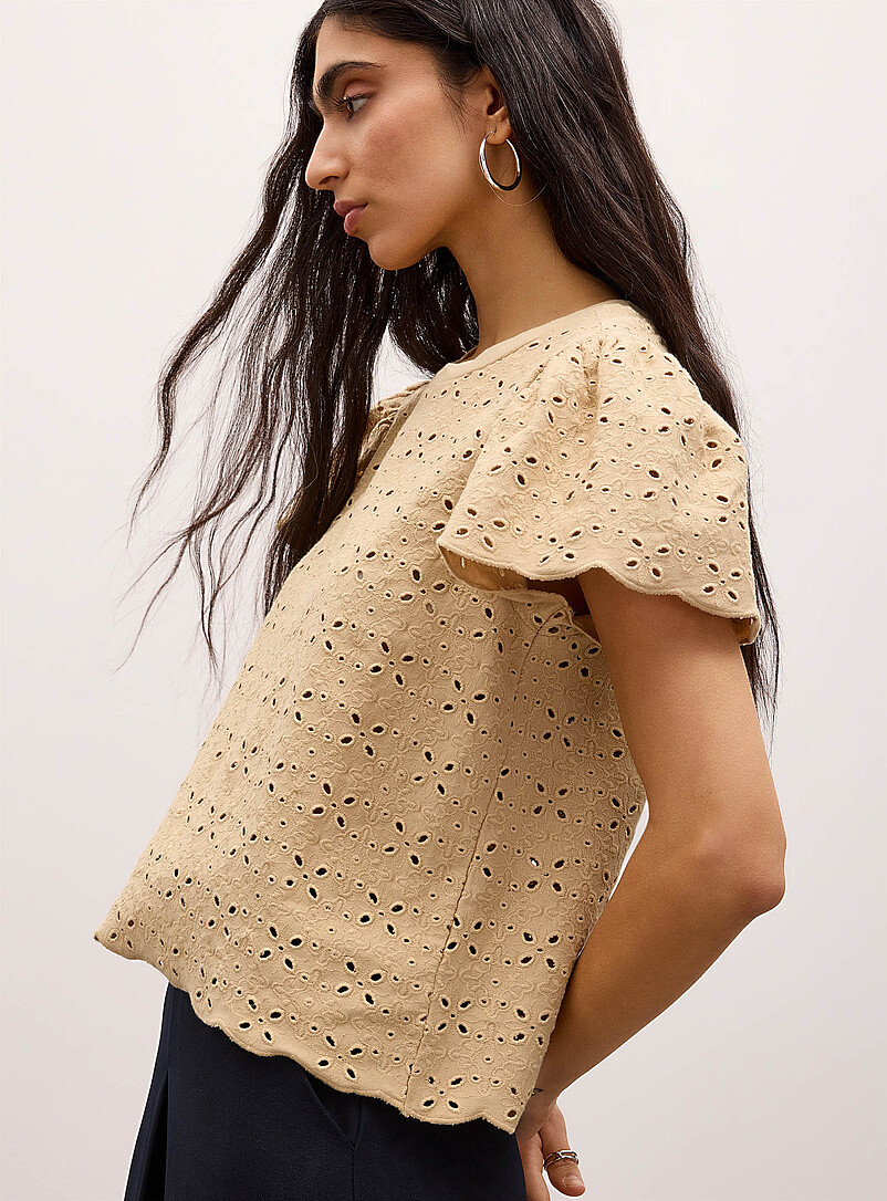 Ic&ocirc;ne White Broderie anglaise tee for women