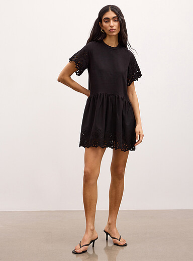 Ic&ocirc;ne: La minirobe broderie anglaise jersey coton bio Noir pour femme