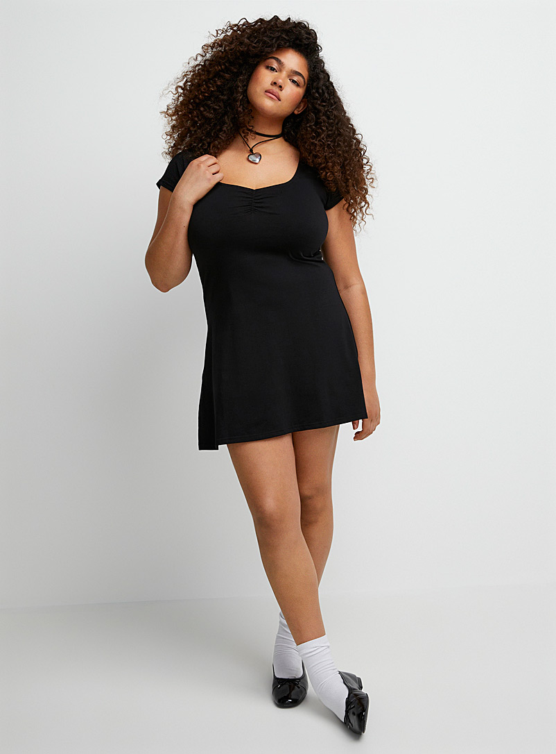 Twik Black Centre ruching fit-and-flare dress for women