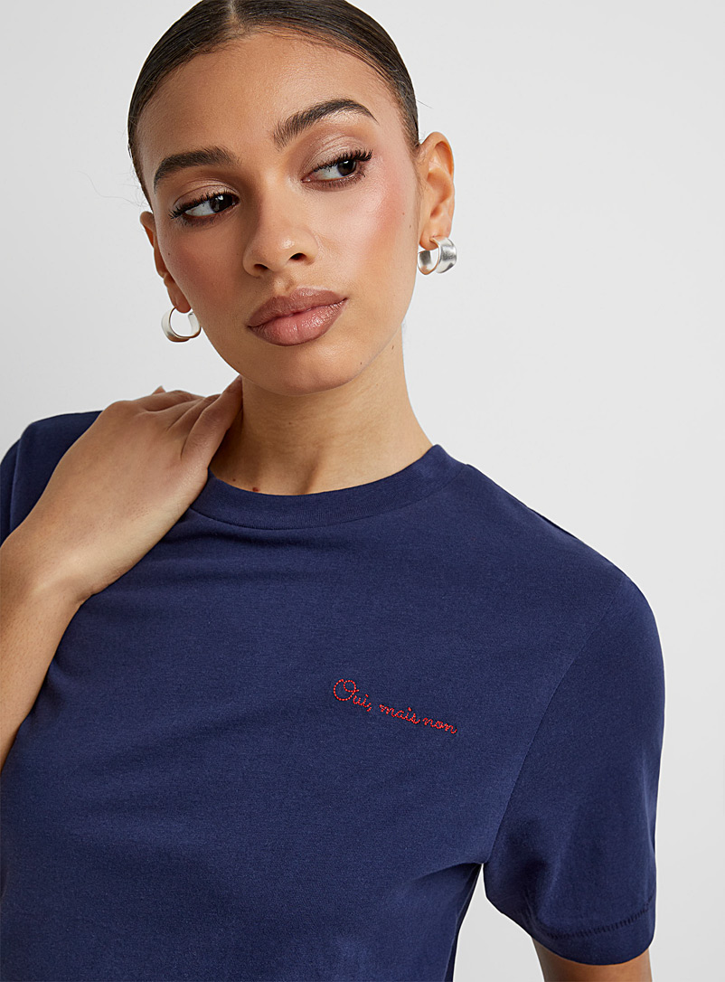Icône Navy/Midnight Blue Embroidered organic cotton T-shirt for women