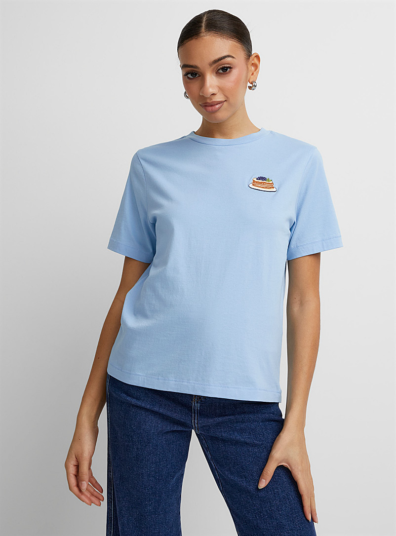 Icône Baby Blue Embroidered organic cotton T-shirt for women