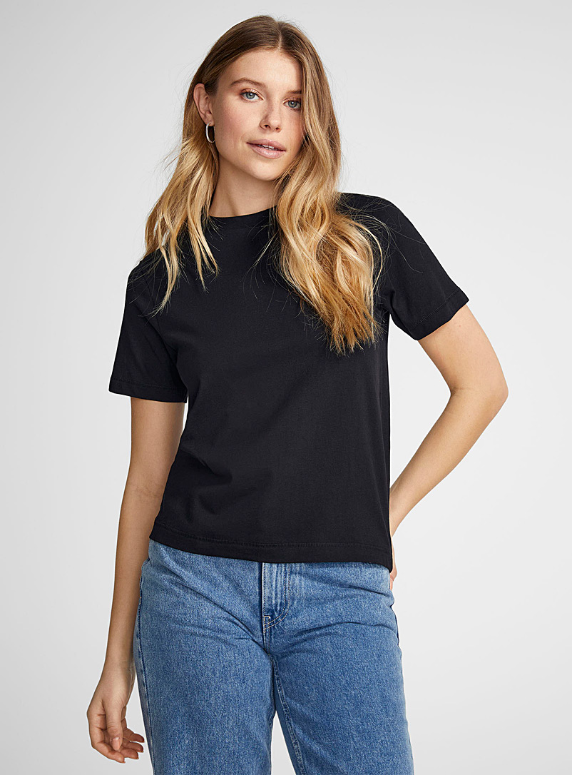 Icône: Le t-shirt uni pur coton biologique Noir pour femme