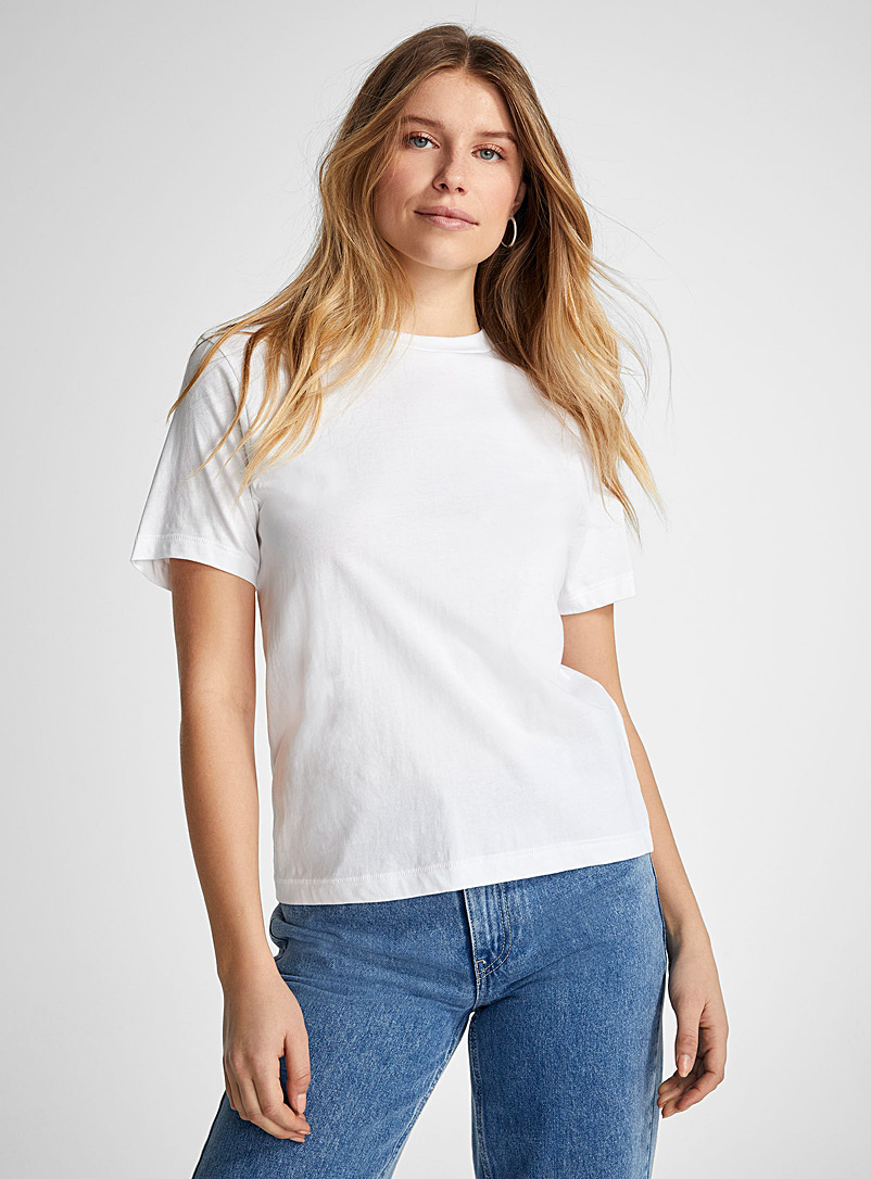 Icône: Le t-shirt uni pur coton biologique Blanc pour femme