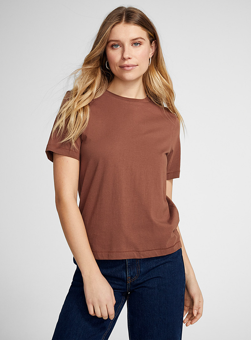 Icône Brown 100% organic cotton solid T-shirt for women
