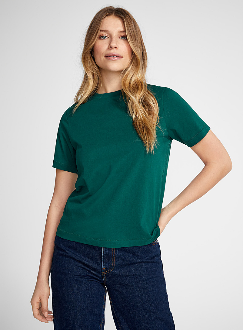 Icône: Le t-shirt uni pur coton biologique Vert pour femme
