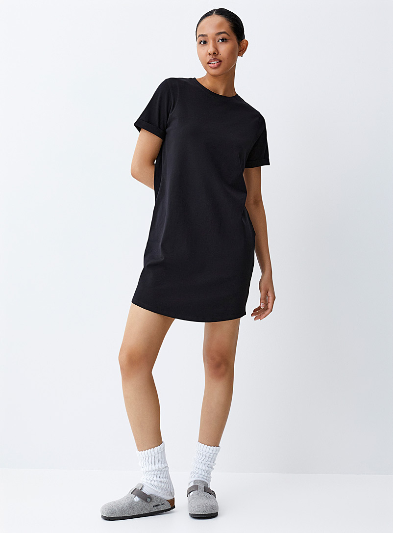 Twik: La robe t-shirt coton biologique Noir pour femme