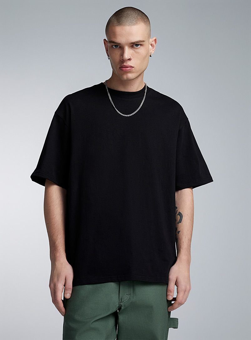 Djab Black Solid crew-neck T-shirt <b>Oversized fit</b> for men