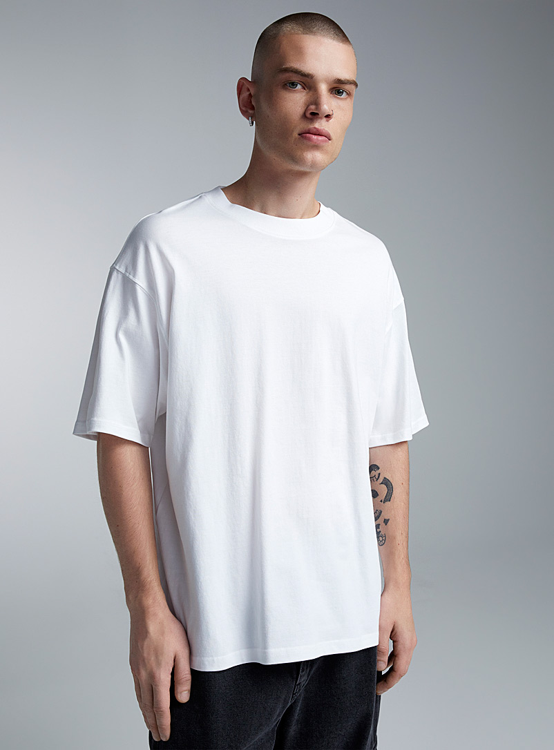 Djab White Solid crew-neck T-shirt Oversized fit for men