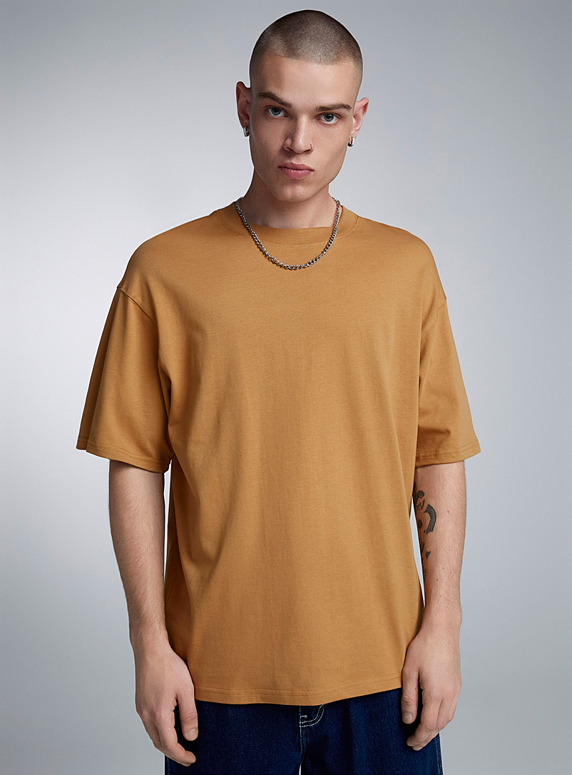 Djab Honey/Camel Solid crew-neck T-shirt Oversized fit for men