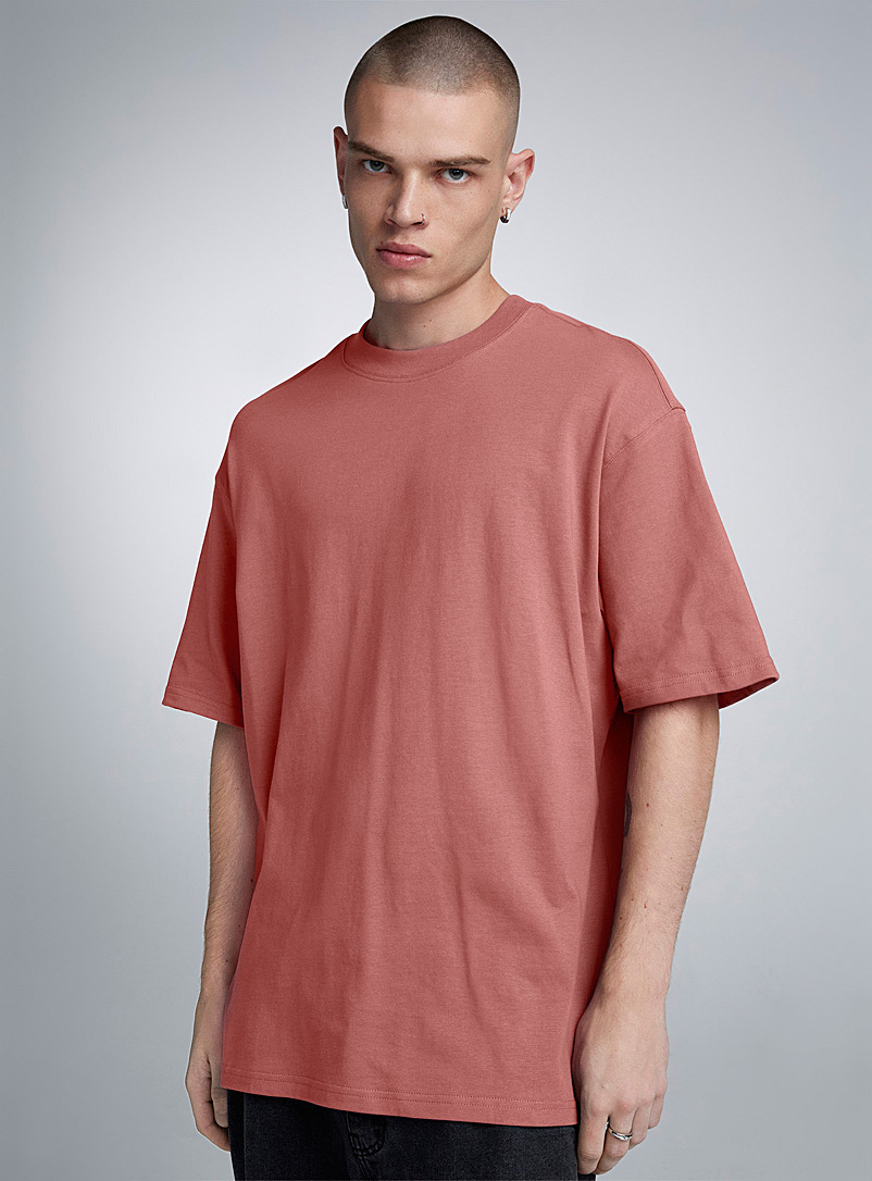 Djab Pink Solid crew-neck T-shirt Oversized fit for men