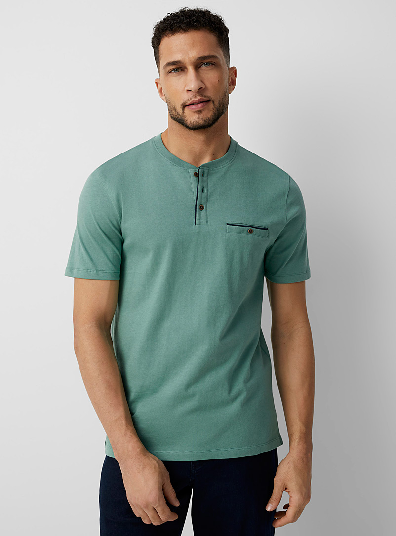Le 31 Green Trimmed Henley T-shirt for men