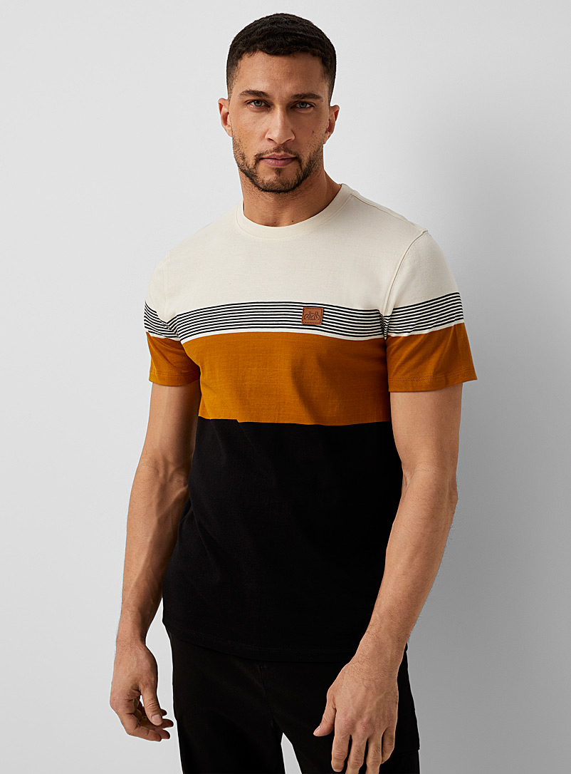Le 31 Patterned black Logo emblem block-stripe T-shirt for men