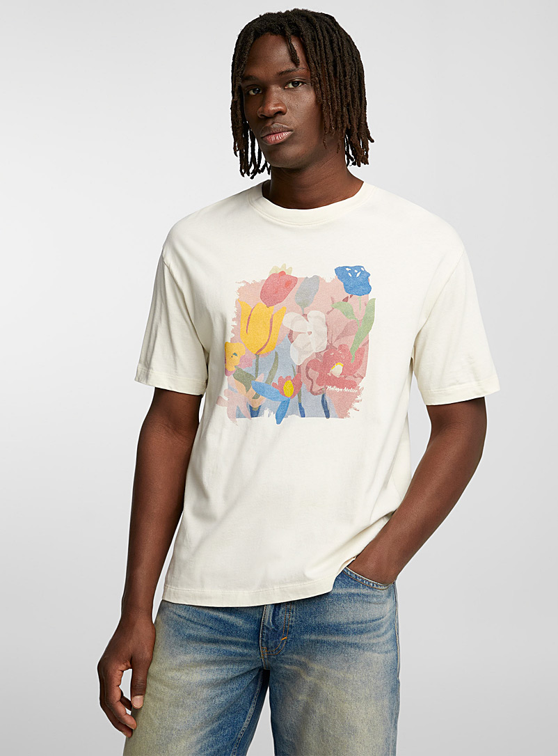 Le 31: Le t-shirt art floral Ivoire blanc os pour homme
