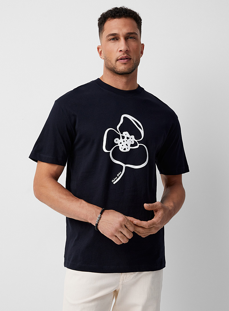 Le 31 Navy/Midnight Blue Floral art T-shirt for men