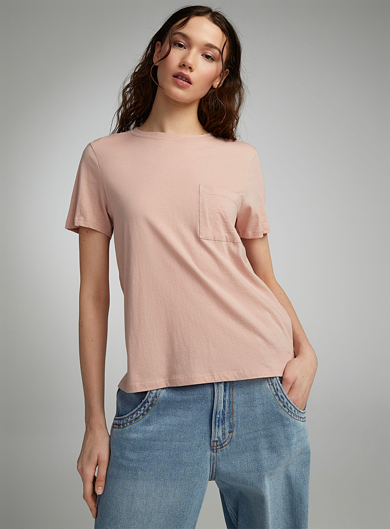 Twik Dusky Pink Thin jersey pocket crew-neck tee <b>Relaxed fit</b> for women