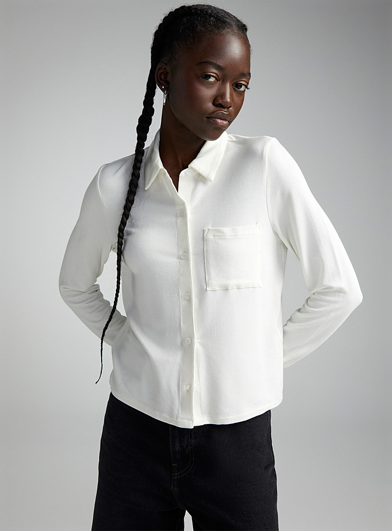 Twik White Long-sleeve supple jersey shirt for women