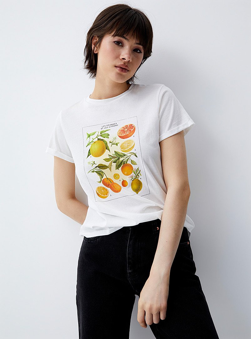 Twik Off White Printed thin jersey rolled sleeves tee <b>Relaxed fit</b> for women