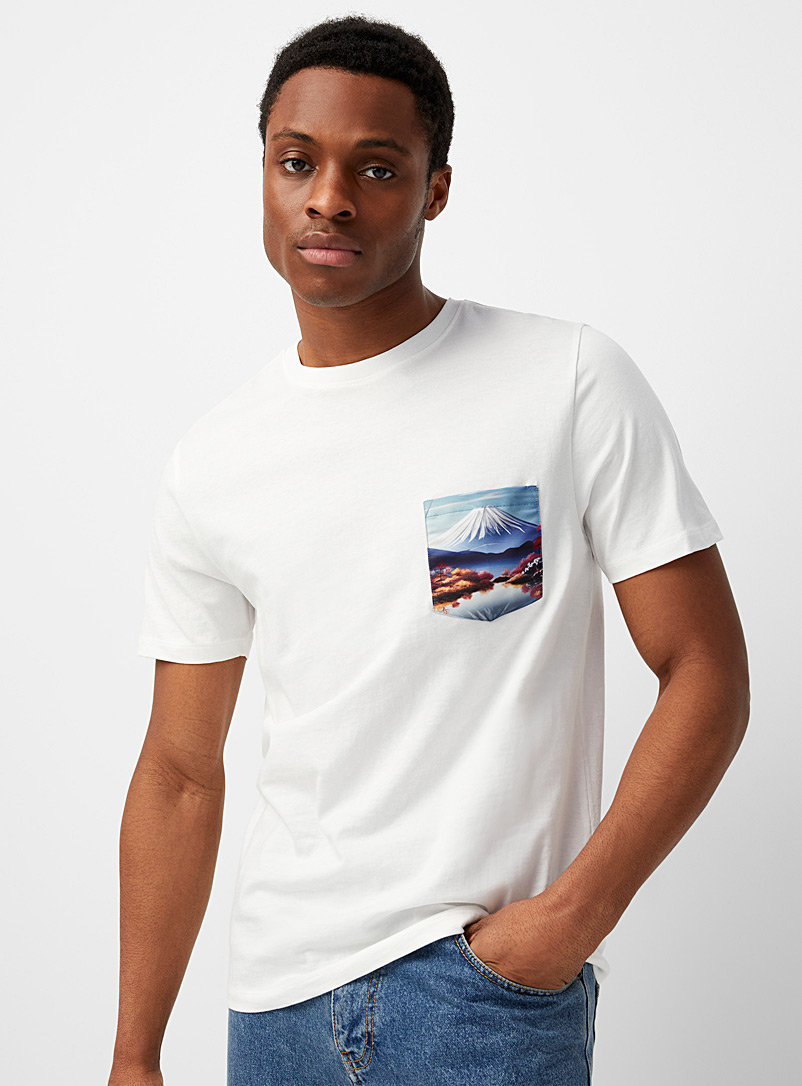 Le 31: Le t-shirt pochette imprimée Coupe standard Blanc cassé pour homme
