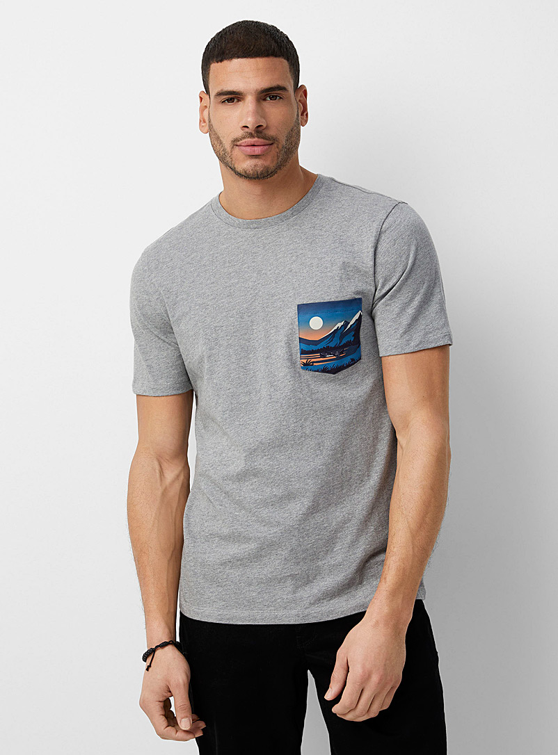Le 31 Grey Printed pocket T-shirt Standard fit for men
