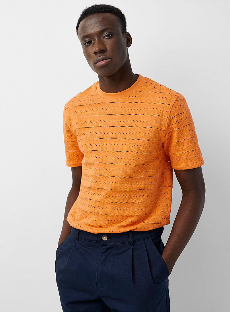 Le 31 Peach Pointelle pattern T-shirt for men