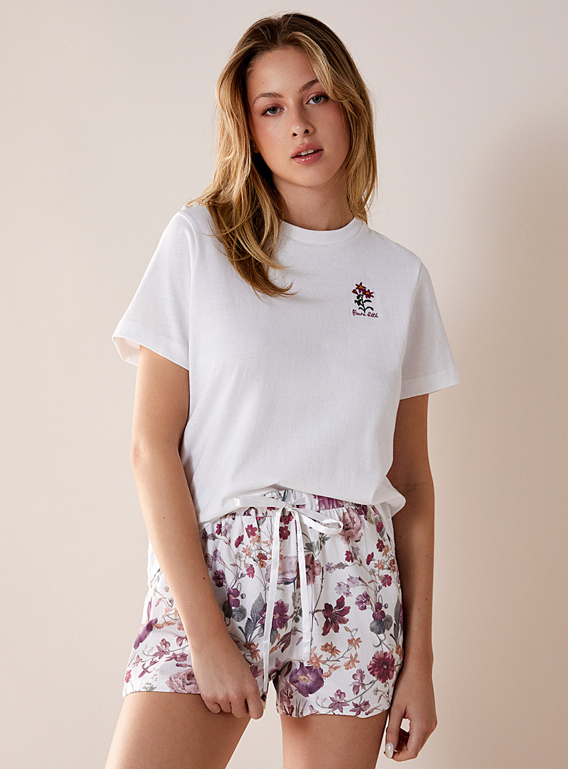 Miiyu White Summer bloom lounge T-shirt <b>Circular manufacturing</b> for women
