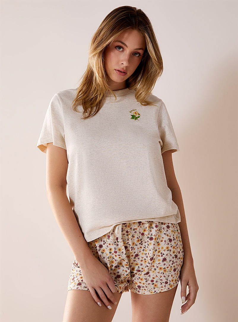 Miiyu Ivory/Cream Beige Summer bloom lounge T-shirt <b>Circular manufacturing</b> for women