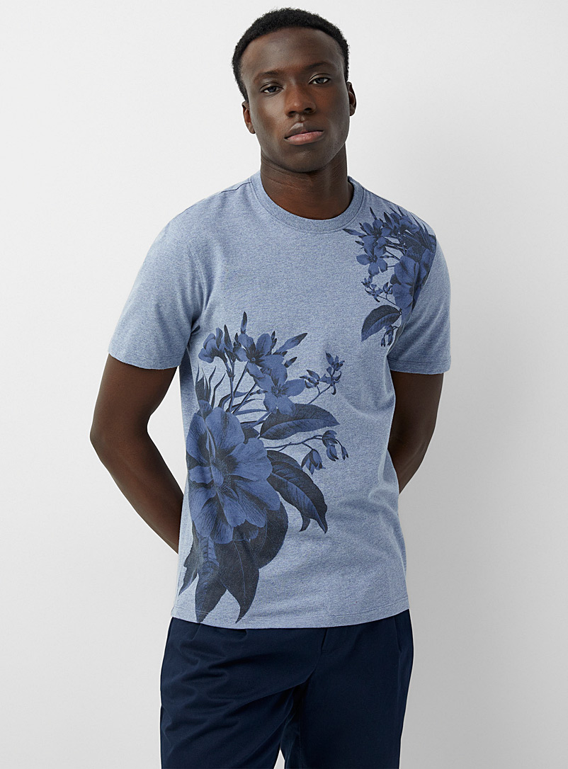 Le 31 Blue Botanical print T-shirt Standard fit <b>Circular manufacturing</b> for men