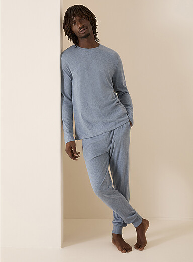 Le 31 Blue Solid pyjama joggers for men