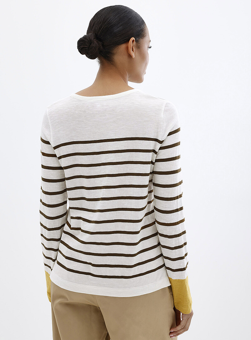 Contemporaine: Le t-shirt flamm&eacute; ray&eacute; coton bio &Eacute;cru &agrave; motifs pour femme