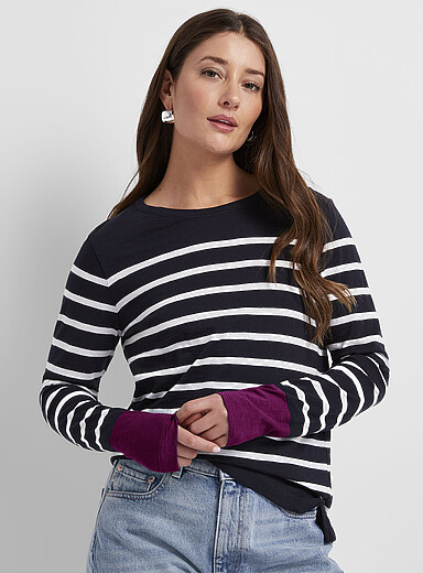 T-shirt Manches Longues Homme - Col Rond En Coton Doux - Modèle Rayé Décontracté - Pour Pyjama Ou Quotidien - Confortable Et Tendance