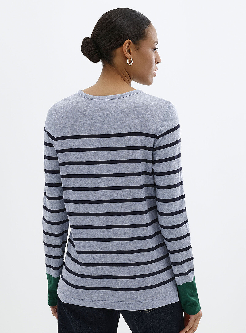Contemporaine: Le t-shirt flamm&eacute; ray&eacute; coton bio &Eacute;cru &agrave; motifs pour femme