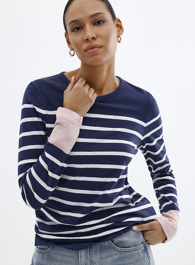 Contemporaine Patterned Ecru Striped slub organic cotton T-shirt for women