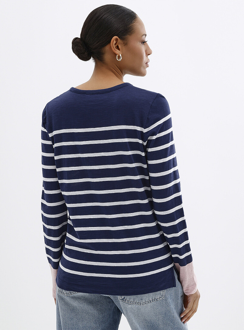 Contemporaine Patterned Ecru Striped slub organic cotton T-shirt for women