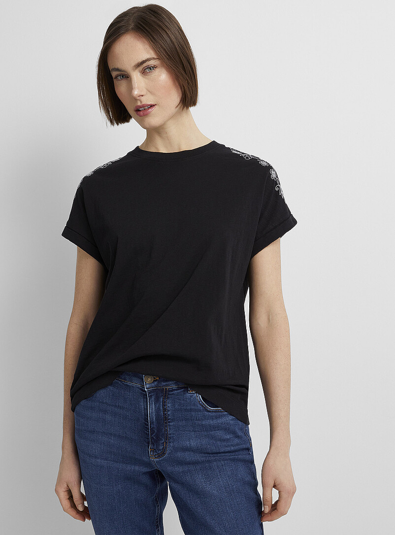 Top épaules Nues VERO MODA - Manches Courtes, Col Bateau - 48% Coton, 48% Tencel, 4% élasthanne