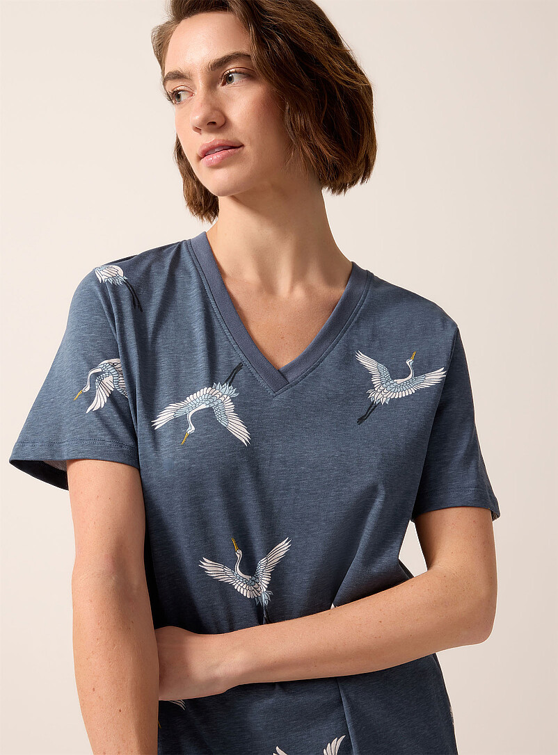 Miiyu Patterned Ecru Soothing tone v-neck sleep tee for women