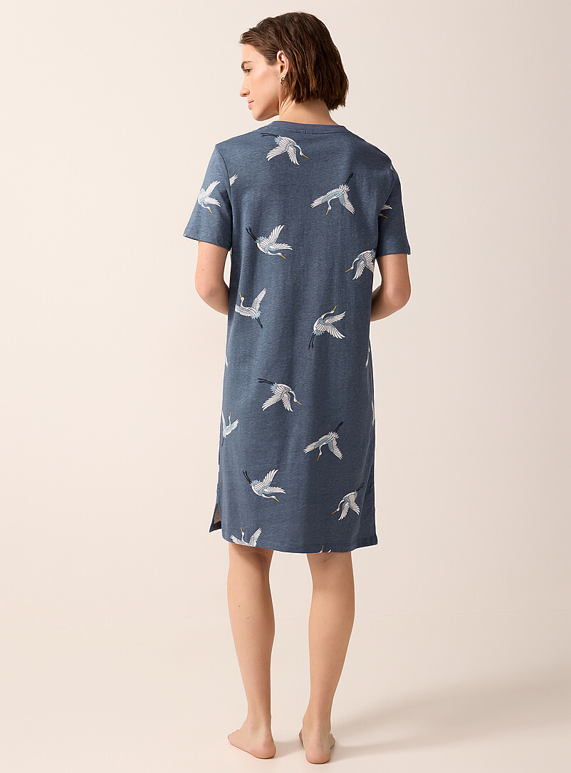 Miiyu: Le t-shirt de nuit col v coloris apaisant &Eacute;cru &agrave; motifs pour femme